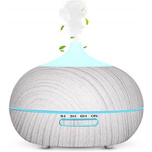 WD&CD Diffusore di Aromi 300ML Diffusore di Oli Essenziali Senz'acqua Spegnimento Automatico / 7 Luci Colorate / 3 Impostazione Timer/Silenzioso - Venatura del Legno Bianco