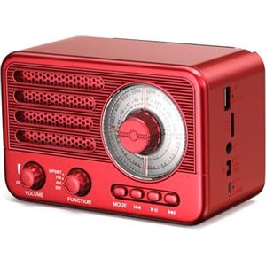 KJIXYUNG Radio a transistor retrò Radio AM FM SW DAB DAB+ a batteria, piccola radio portatile ricaricabile con batteria agli ioni di litio da 1800 mAh, supporto scheda TF/Aux/lettore MP3 USB (Rosso)