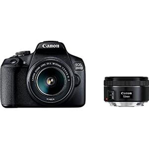 Canon EOS 2000D - Fotocamera reflex (24,1 MP, DIGIC 4+, 7,5 cm (3,0), LCD, Full HD, WiFi, sensore APS-C CMOS), con obiettivi EF-S 18-55 mm IS II F3.5-5.6 IS II ed EF 50 mm F1.8 STM, nero