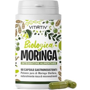 VITATIV Moringa Oleifera Biologica - 90 Capsule Gastroresistenti da 360mg - 100% Moringa di Origine Vegetale | Fonte di Proteine, Fibre, Vitamine e Minerali | Aiuta la digestione | Superfood Biologico | VITA