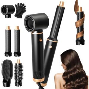 RUIZHI Asciugacapelli 5 in 1 Airstyler, 110000 giri/min, 3, regolazione della temperatura, multifunzione, con 5 pezzi, spazzola ad aria calda, per volume rapido, ricci, lisciatura, salone
