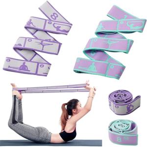 Wnddle Fascia per Lo Stretching Yoga, Elastico Fasce di Resistenza, 2 Pz Cinghia Yoga Stretching Strap Elastico Fasce di Resistenza, Elastico Fasce di Resistenza con 8 Loops,per Esercizi di Stretching