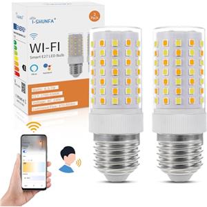 I-SHUNFA Lampadina LED Smart E27, compatibile con Alexa/Google Home, AC 230 V, dimmerabile, 2700 K-6500 K, luminosità regolabile 1%-100%, 6,3-7 W, 670 lm-800 lm, Smart Home LED pannocchie (confezione da 2)