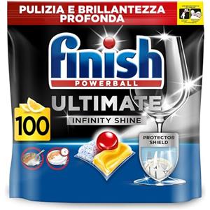 Finish Ultimate Infinity Shine Pastiglie Lavastoviglie, 100 Capsule Lavastoviglie al Limone, Pastiglie per Lavastoviglie contro lo Sporco e i Residui Incrostati
