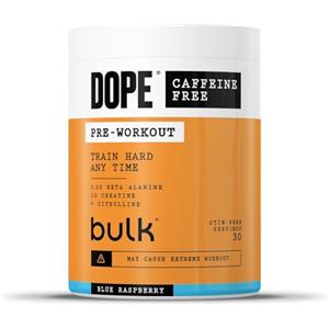 Bulk Dope Polvere Pre-Workout Senza Caffeina | Blue Raspberry | 510g | 30 Porzioni | Senza Stimolanti | 3,2g Beta Alanina | 3g Creatina | Miscela Citrullina AAKG | Vitamina B6 | Supporta Potenza