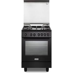De'Longhi DMN 64 LSG Cucina A Gas, 60 Cm, Forno Elettrico Multifunzione, 4 Fuochi, Colore Nero Mat, Manopole Soft Touch, Easy Steam, Idroclean, Classe Energetica A