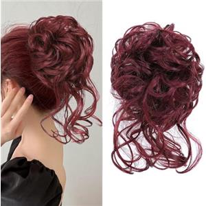 Shangxiu chignon finto per capelli Hair Extension Ponytail Estensioni di Capelli Veri Ricci Pezzi di Capelli Ondulati Updo Coda di Cavallo Ciambella per Capelli Chignons Accessori per Capelli (nero/bugrundy)
