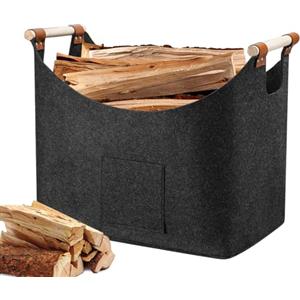 Rivasen Cestino Cesto in Feltro XL Borsa in Feltro per Legna da Ardere, Cesta Pieghevole in Legno Camino con Manici Rinforzati, Può Contenere Giornali Vestiti Legna Giocattoli Accessori Camino