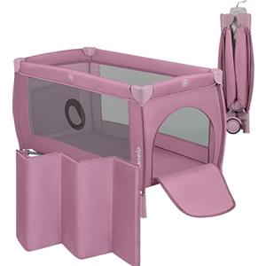 LIONELO Lettino da Viaggio STEFI PLUS Pieghevole, con materasso, 2 Liveli, Lettino da campeggio per bambini 0-3 anni 120 x 67 x 73cm Lettino neonato con Pareti in rete Entrata laterale Route e Borsa