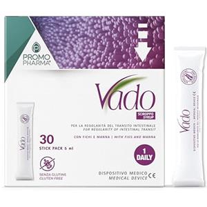 PromoPharma Vado Sciroppo Fichi e Manna - Lassativo Naturale Delicato e Non Irritante per Stitichezza, Costipazione e Gonfiore Addominale - Regola il Transito Intestinale - Dispositivo Medico - 30 stick da 5 ml