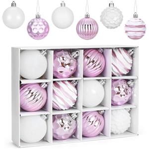 Meleager Palle di Natale Rosa Viola, 12 Pezzi Palline Albero Natale Grandi, Palla di Natalizie 6cm, Palline di Plastica Decorazioni, Decorazioni per Feste, set di Ornamenti per l'albero di Natale