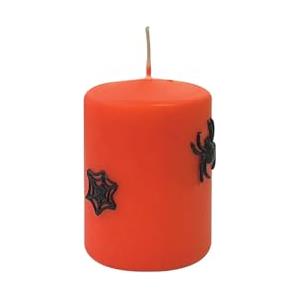 Cereria Di Giorgio - Candela Cero Arancione Decorata con Ragnatele e Ragni in Cera - Diametro 7 cm Altezza 10 cm - Durata 50 ore - Halloween - Idea Regalo - Artigianale
