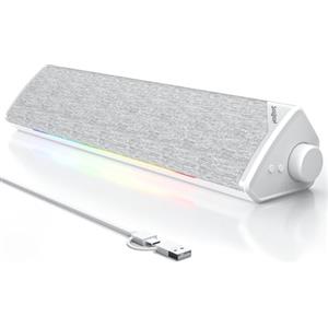 SOULION R60 Casse USB Bluetooth RGB Soundbar Bianco per PC, Portatile, Gaming, Monitor, Altoparlante Stereo 12W, Alimentazioni USB, con Aux Jack 3.5mm, Design del tessuto di moda