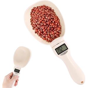 BTFO Cucchiaio con Bilancia Digitale, Cucchiaio Dosatore Elettronico Portatile Cucchiaio Pesa Alimenti ad Alta Precisione da 800g/1g con Schermo LCD per Utensili da Cucina(Bianco Sporco)