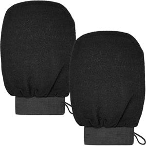 Poraceous 2 Pezzi Guanto Esfoliante Corpo, Guanto Scrub Corpo con Cordino, Exfoliating Gloves, Guanti Esfolianti Stile Coreano, Guanti Crine per Pulizia Pori Viso, Rimuovere Sporco Della Pelle (Nero)