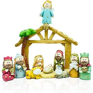 Gesar art in progress Gesar Presepe Natalizio Colorato - Set 11 Pezzi con Capanna in Ceramica 6 cm - Personaggi Natività Colorati - Presepe Moderno ed Elegante