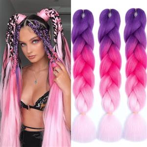 jooceebaby Viola/Rosa Rosso/Rosa Chiaro Extension Per Treccine Africane 24" Treccia Capelli Colorate Ombre Jumbo Treccia Extension Capelli Fibra Sintetica Treccia Di Scatola Synthetic Braiding Hair