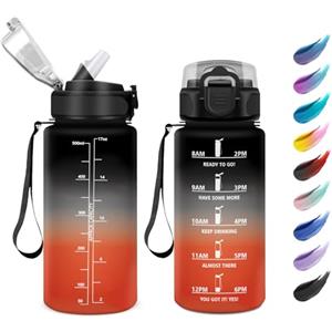 KollyKolla Borraccia 500ml, a Prova di Perdite, Borraccia con Cannuccia, 1 Clic Aperto, Bottiglia Motivazionale con Scala Temporale, Riutilizzabile, Bottiglia per Campeggio, Viaggio, Scuola, Gym, Lavoro