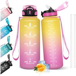 HoneyHolly Borraccia, 1.5L Borracce Acqua, Borraccia Motivazionale con Cannuccia, Water Bottle, A Prova di Perdita, Bottiglia Acqua per Scuola, Palestra, Campeggio, Ciclismo, Yoga