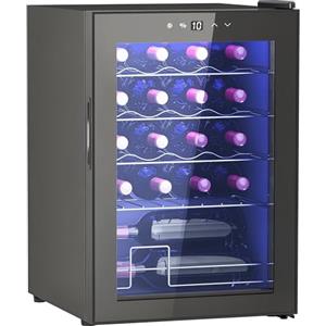 HOMCOM Cantinetta Vino Refrigerata 20 Bottiglie 53L Cantina Vino Monotemperatura 5-18℃ Cantina Bar con Vetro Anti UV, Compressore, Ripiani Regolabile, Display Touch, Luci LED, Classe G, Nero