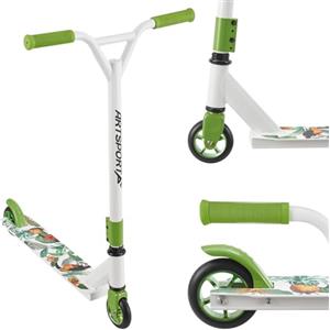 ArtSport Stunt Scooter Hawaiana - Monopattino acrobatico per bambini e ragazzi - Manubrio a 360°, ruote in alluminio da 100 mm - Monopattino bianco verde