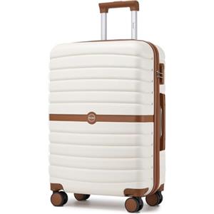 KONO Valigia Media Rigida 20 kg ABS+PC Trolley con 8 Ruote (65,6 cm, Crema/Marrone)