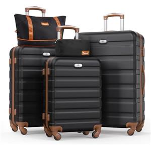 Ystyle Set 5 Valigie da Viaggio (57/67/77cm) Rigide Valigia in ABS Trolley con 4 Ruote Easy Roll & TSA lucchetto, Borsone da Viaggio Espandibile Palestra, Borsa da Toilette, Nero Marrone