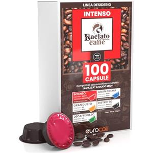 Eurocali 100 Capsule Caffè Compatibile con Lavazza A Modo Mio Intensità 4 Gusto Intenso per Baciato Caffè Miscela Arabica e Robusta Linea Desiderio