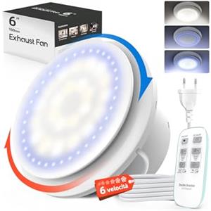 SBONNI Aspiratore Bagno 150mm, 11 Effetti Luminosi, 6 Velocità, 2 Direzioni Ventilatore, Estrattore Aria Silenzioso con Telecomando, Potente Ventola Aspirazione Bagno Cucina WC Garage Cantina