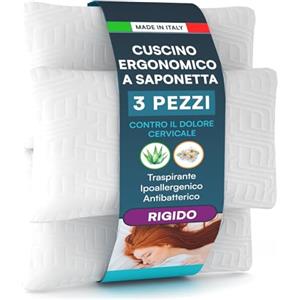Eurocali 3 Cuscini Memory Foam Ipoallergenico ed Ergonomico Guanciale Letto Made in Italy Supporto Cervicale Rigido e Traspirante con Fragranza Aloe Vera e Camomilla