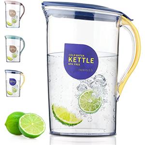 Berglander Brocca d'acqua porta frigorifero con coperchio 2.1L con 4 tazze perfette per preparare tè, succo e bevande fredde, caraffa in fibra di vetro trasparente BPA free