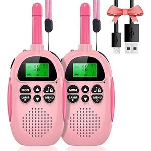 Uleway Walkie Talkie Bambini Ricaricabili Longue Portée, Ricetrasmittenti 16 Canali con LCD Retroilluminato Funzione VOX Blocco Tastiera Torcia, Regalo per Ragazzi di 3-12 Anni (Rosa+Rosa)