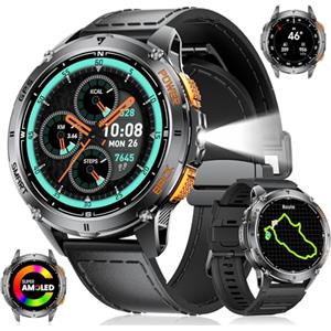 LIGE 2025 Smartwatch Uomo con GPS, 1.43'' AMOLED Orologio Smart Watch con Torcia LED/530mAh/Chiamata Bluetooth, Impermeabile Cardiofrequenzimetro SpO2 e Sonno per Android iOS