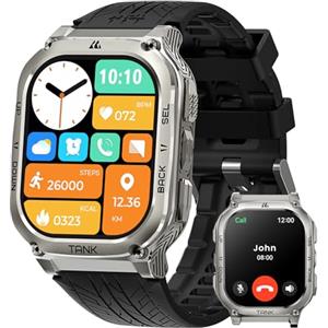 KOSPET Tank M3 Smartwatch Uomo, Display AMOLED HD da 1,96", Smartwatch Militare Uomo, 170+ Modalità Sport, Resistenza Acqua 5ATM, Frequenza Cardiaca e SpO2, Compatibile con Android e iOS (Argento)