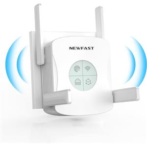 NEWFAST Ripetitore WiFi Potente, AX1800 Extender WiFi Potente Dual Band 5GHz/2.4GHz Amplificatore WiFi6 con Porta Gigabit, 4 Antenne, Display Intelligente, Supporta Modalità Ripetitore/Router/AP