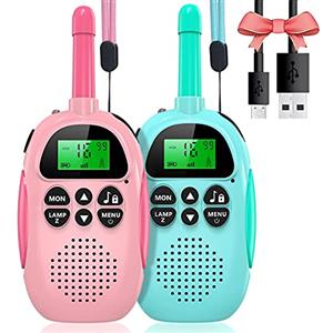 Uleway Walkie Talkie Bambini Ricaricabili Longue Portée, Ricetrasmittenti 16 Canali con LCD Retroilluminato Funzione VOX Blocco Tastiera Torcia, Regalo per Ragazzi di 3-12 Anni (Blu e Rosa)