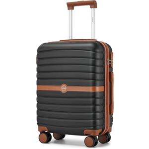 KONO Valigia Bagaglio a Mano 55x40x20 Rigida ABS+PC Trolley con 8 Ruote Leggero (55 cm, Nero/Marrone)