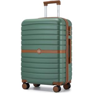 KONO Valigia Media Rigida 20 kg ABS+PC Trolley con 8 Ruote (65,6 cm, Verde/Marrone)