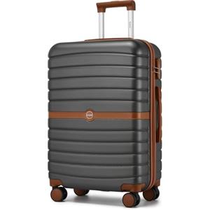 KONO Valigia Media Rigida 20 kg ABS+PC Trolley con 8 Ruote Leggero (65,6 cm, Grigio/Marrone)