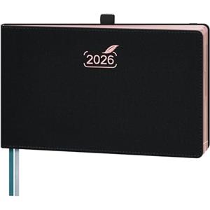 BEZEND Agenda 2026 Settimanale 14 x 23 cm - 1 Settimana 2 Pagine da Gen a Dic 2026, Formato Orizzontale con Vista Verticale, Bordo in Oro Rosa, Portapenne - Nero