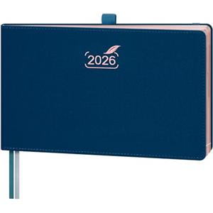 BEZEND Agenda 2026 Settimanale 14 x 23 cm - 1 Settimana 2 Pagine da Gen a Dic 2026, Formato Orizzontale con Vista Verticale, Bordo in Oro Rosa, Portapenne - Blu Prussiano