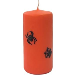 Cereria Di Giorgio - Candela Cero Arancione Decorata con Ragnatele e Ragni in Cera - Diametro 7 cm Altezza 15 cm - Durata 85 ore - Halloween - Idea Regalo - Artigianale