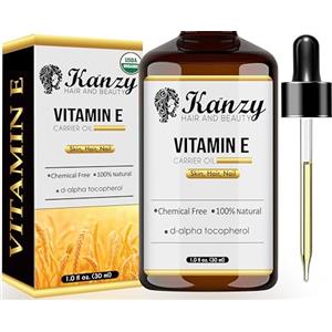 Kanzy Olio di Vitamina E per il Viso, Capelli, Unghie e Pelli 100% Naturale d-Alfa-Tocoferolo, 30 ml Vitamin E Oil Olio Antietà Contro le Rughe Olio ideale per Uomini e Donne (30 ml)