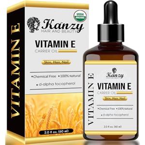Kanzy Olio di Vitamina E per il Viso, Capelli, Unghie e Pelli 100% Naturale d-Alfa-Tocoferolo, 60 ml Vitamin E Oil Olio Antietà Contro le Rughe Olio ideale per Uomini e Donne