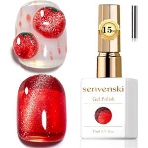 Senvenski Gelatina Vetro Cat Eye Smalto Semipermanente, 15ML Occhi di Gatto Magnetica per Gel Unghie Kit Olografico Glitterato Cristallo Smalti Unghie Salon Home DIY (Tangerino, 0.5fl oz)