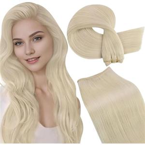 LaaVoo Extension Capelli Veri Tessitura Biondo Candido Extension Tessitura Capelli Veri Umani Lisci Matassa Extensions Weft Remy 80g 35cm #613