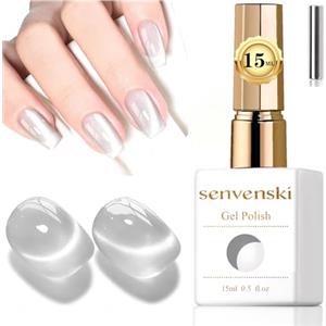 Senvenski Gelatina Vetro Cat Eye Smalto Semipermanente, 15ML Occhi di Gatto Magnetica per Gel Unghie Kit Olografico Glitterato Cristallo Smalti Unghie Salon Home DIY (Bianco Chiaro, 0.5fl oz)