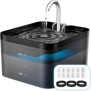 PawPoll Fontanella per Gatti, 2,2L Fontana per Gatti, Ultra Silenzioso, Facile da Pulire, Fontanella Gatto con LED, Adatto a Più Animali Domestici, Include 6 Filtro + 3 Spugna