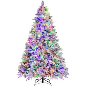 COSTWAY Albero di Natale Innevato 136/180/210 cm, Albero di Natale con 160/240/320 Luci LED, 472/850/1270 Rami di PE e PVC, 26/34/40 Pigne, Aghi di Pino e 8 Modalità di Illuminazione (210 CM)