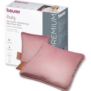 Beurer Heaty Termoforo, termoforo senza fili con batteria ricaricabile, con spegnimento automatico e 3 livelli di temperatura, con riscaldamento rapido, morbido velluto, rosa